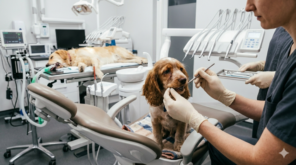 tártaro em cães, mau hálito em cachorro, limpeza dentária em cães, doença periodontal em cães, odontologia veterinária, saúde bucal de cães
